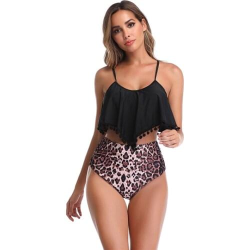Summer Print Ruffled Patchwork Bikini Women High Waist Two Pieces Push Up Skinny Bathing Suit Female Sexy Ladies Beachwear