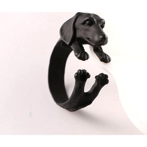 Hot Selling Dachshund Couple Rings Bague Anillos Adjustable Dog Animal Ring for Women Jewelry JZ-009
