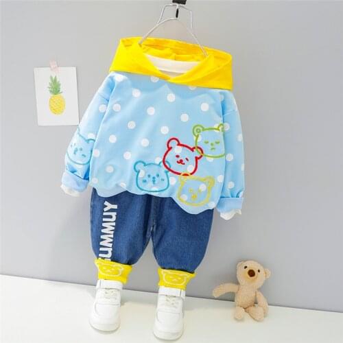 LISUNNY 2021 Spring Baby Boys Girls Clothing Sets Cartoon Bear T Shirt Jeans Toddler Infant Children Kids Casual Clothes