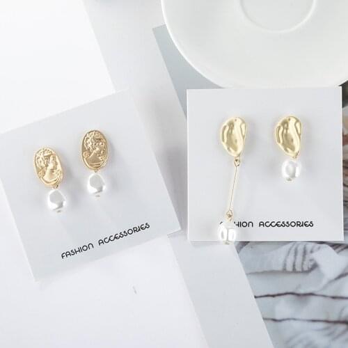 Fashion temperament matte pictures stud earrings earrings creative asymmetric geometry pearl pendant jewelry accessories