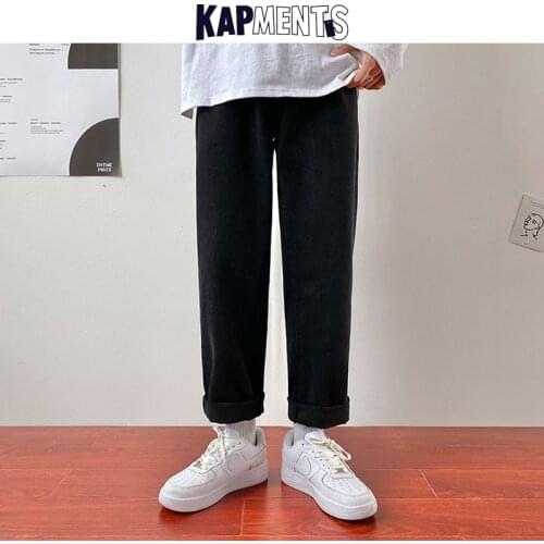 KAPMENTS Men Baggy Vintage Solid Distressed Jeans Pants 2021 Mens Harajuku Streetwear Wide Leg Denim Trousers Male Causal Jeans