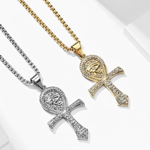JHSL Male Men The Eye of Horus Ankh Crux Ansata Egyptian Necklaces Pendants Silver Color Metal Stainless Steel Fashion jewelry
