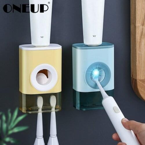 ONEUP Wall-mounted Lazy Automatic Toothpaste Squeezer Toothbrush Holder For Bathroom Organizer Household Bathroom Accessories