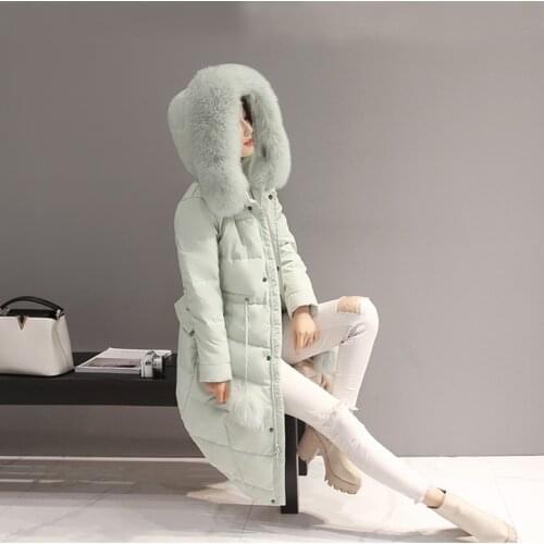 2020 New Medium Length Warm Down Coat Hooded Fur Collar Slim Outwear Womens Jackets Plus Size XL YYJ10