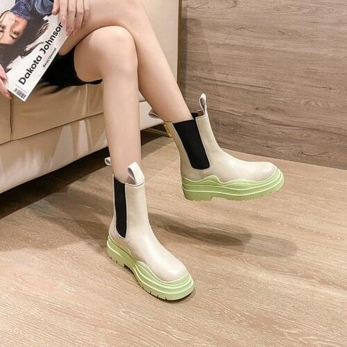 YSHUNIJ 2021 New Chelsea Boots Thick-Bottomed Leather Cigarette Martin Boots Womens Summer Thin Single Boots