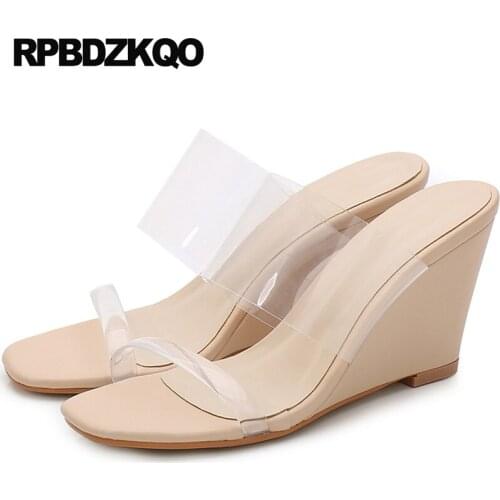 Plastic Ladies Sandals 2018 Women Slides Pumps Pvc Transparent Korean Open Toe Heels White Slip On High Summer Shoes Wedge