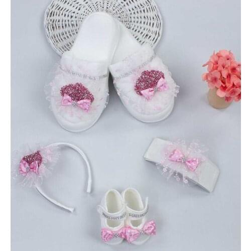 Baby girl boy mother gift set birth special day babies baby shoes mother slipper with stone crown bow tie newborn models