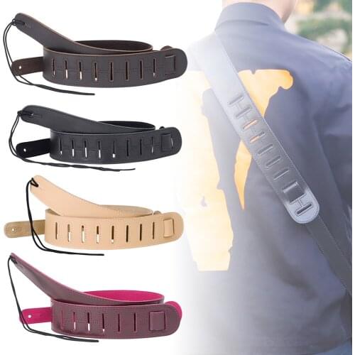 Durable Adjustable Genuine Leather Suede Cowhide Guitar Strap for Acoustic Electric Guitar Bass