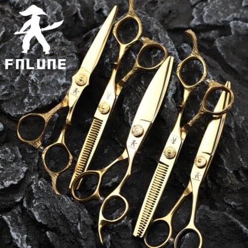 FnLune 6.0 Japan Steel Professional Hair Salon Scissors Cut Barber Accessories Haircut Thinning Shear Hairdressing Tool Scissors