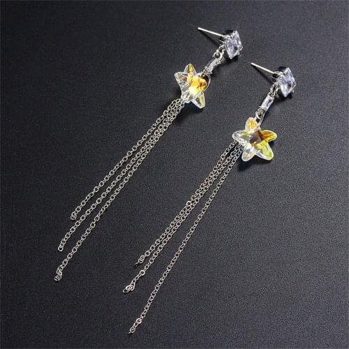 Silver Plated Star Tassel Cubic Zirconia Earrings Women Earrings Couple Wedding Earrings Gift for Girlfriend Fashion Jewelry