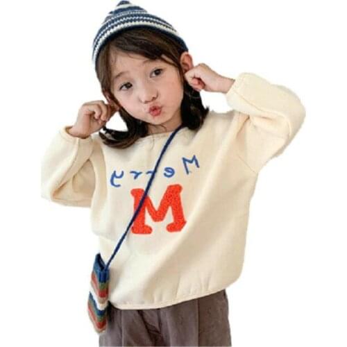 Girls' Sweater Letters Korean Style Fleece Thickening Top Coat Autumn and Winter Clothing New Foreign Trade Childrens Wear Gene