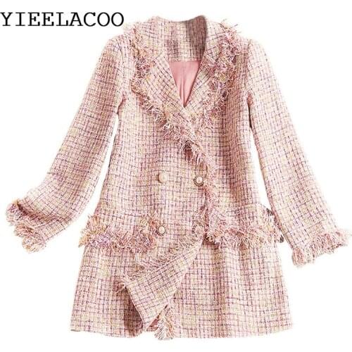 Pink Tweed Jacket Women Bohemian Coat Spring/Autumn /Winter Womens Jacket Coat Classic Ladies One-piece Jacket
