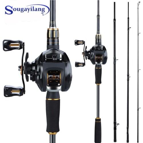 Sougayilang 4 Sections Carbon Fiber Fishing Rods Rod with Reel Set Porable Ultra Light Baitcasting Fishing Reel Fishing Tackle