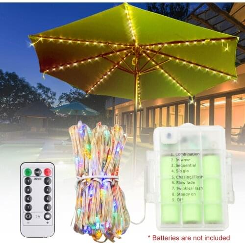 Outdoor Solar Parasol Light 104 LED Solar Power/Battery Waterproof Patio Umbrella Light Garden Camping Beach Fairy Lights