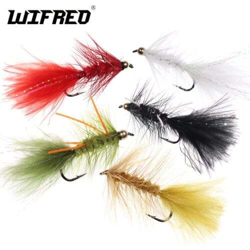 Wifreo 5pcs Crystal Bead Head Woolly Bugger Streamer Fly Olive Brown White Black Red Size 4 6 8
