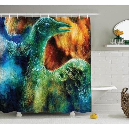 Fantasy House Shower Curtain Mythical Legendary Phoenix Rebirth Long New Life from The Ashes Sun Exceptional Bathroom Curtains