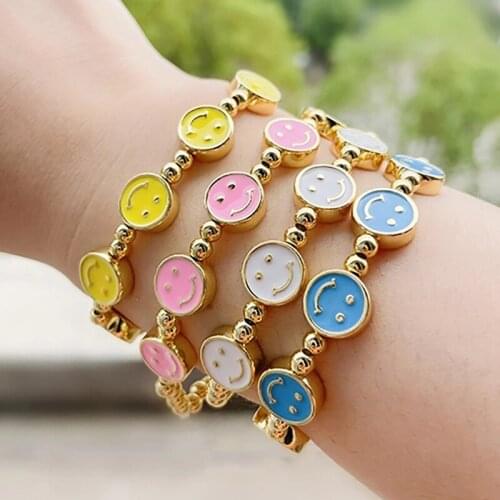ZHINI Simple Cute Smiley Face Statement Bracelets for Women Fishing Line Chain Gold Bead Bangle Bracelets Jewelry 2021 pulseras