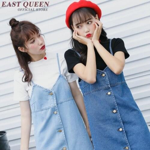 Sweet denim sundress sleeveless button front dress keen length woman summer dress jeans v-neck summerdress NN0414 YQ