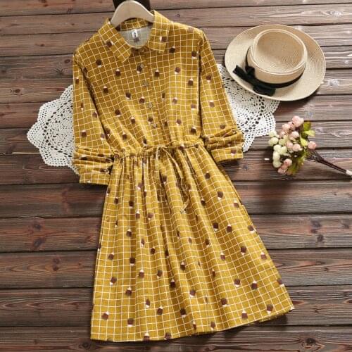 Spring autumn women plaid dress new arrival long sleeve elagant cute vintage dress