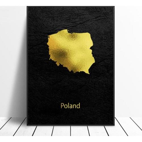Golden Map Art Poland Canvas Painting Wall Art Pictures prints home decor Wall Poster Decoration For Living Room