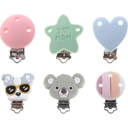 10pcs Pacifier Holder Baby Silicone Clips Silicone Pacifier Teething For Baby Mix Clips Koala Bulldog Stars BPA Free Pacifier