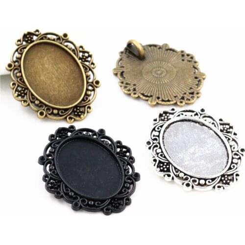 5pcs/Lot Fit 18x25mm Inner Size New 3 Colors Plated Flowers Style Cameo Cabochon Base Setting Charms Pendant necklace findings