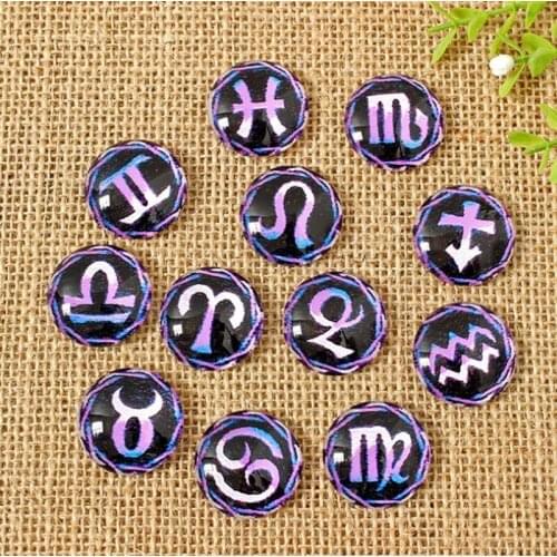12 Brief Constellations Mixed Color Glass Self-adhesive Mosaic Printed Glass Oval Cabochons