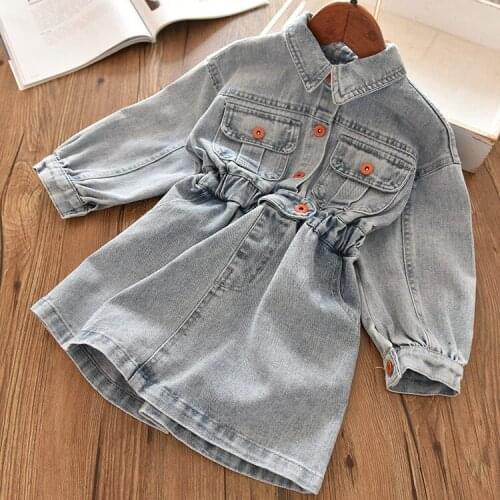 2020 spring autumn Toddler Baby Girls Long Sleeve Solid Denim Dress a-line