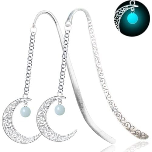 4 PCS Hollow Half Moon Metal Bookmarks Light Magic Glow Natural Stone Luminous Noctilucent Fluorescent For Book/Planner Soy Luna