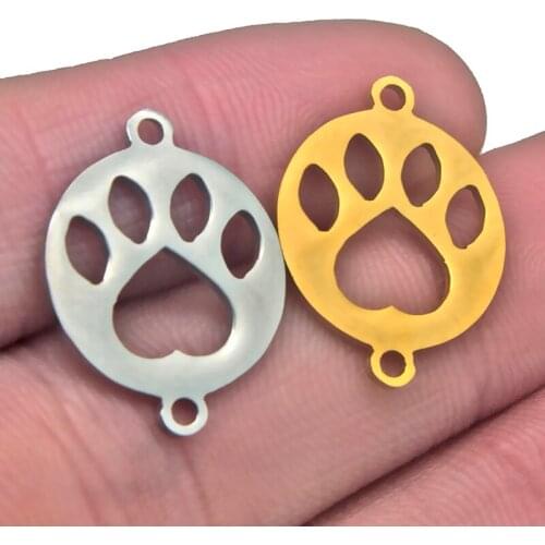 5pcs/lot Stainless Steel Bear Dog Pet Paw Connector Floating Charms for Jewelry Making Findings Making Accessories Aka Sorority
