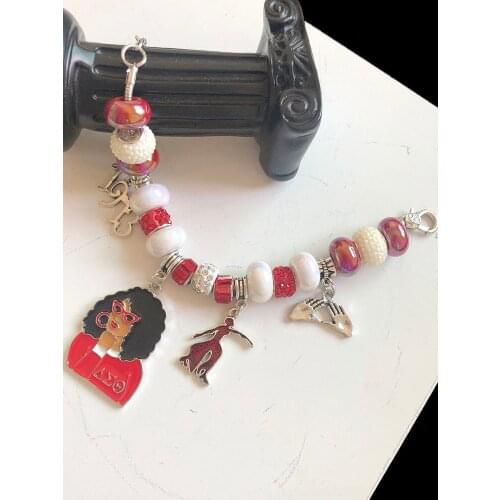 Hand Made Greek Letter Sorority Red Detal Elephant Handsign Girl 1913 Charm Bracelet Jewelry