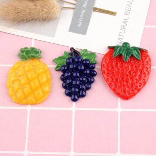 Free Shipping 10pcs Kawaii Fruit Resin Cabochons Ornament Accessories Flatback Pineapple Grape Strawberry Cameo Clay Beads DIY