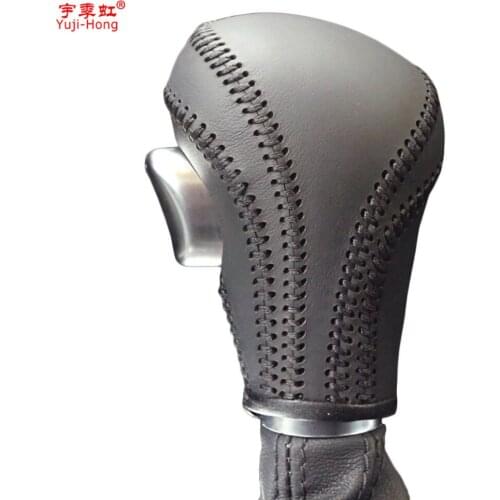 Yuji-Hong Genuine Leather Car Gear Covers Case for Audi A4 A5 A8 Q3 Q5 Q7 2009-2010 Automatic Shift Collars Hand-stitched Cover