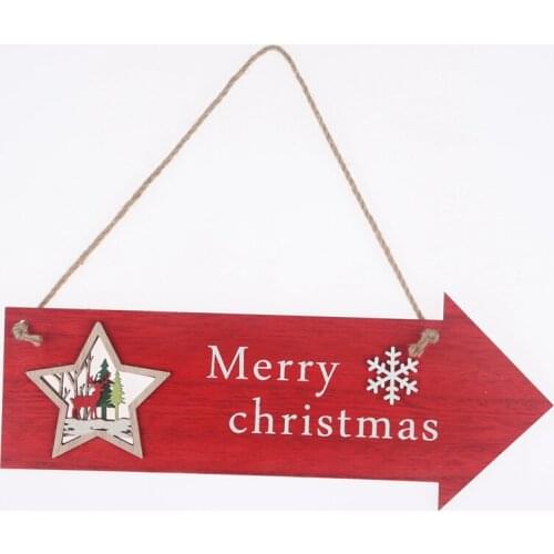 Wooden guide boards signpost red arrows hanger signpost Merry Christmas with hollowed-out stars deer outdoor Xmas door pendants