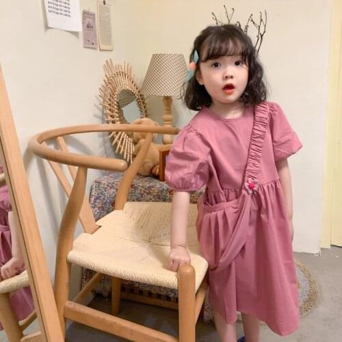 Childrens Skirts South Korea 2021 new girls' summer dresses Baby Short-sleeved Skirts + Bags