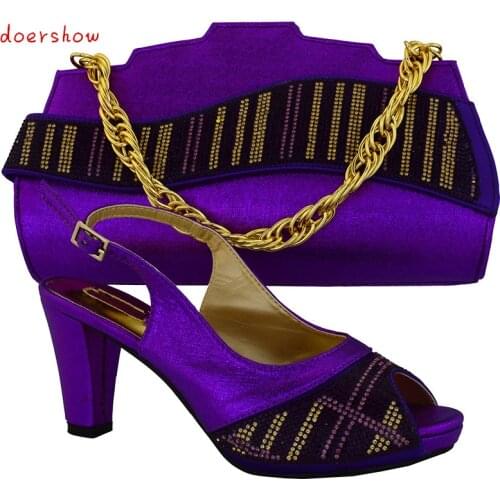 DoershowShinning diamond shoes and evening bag purple newest italian shoes matching bags full stones with free shipping!HVB1-14