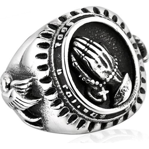 FDLK Vintage Accessories Virgin Mary Praying Hands Mens Ring Party Jewelry Unique Christmas Gift