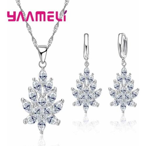Hot Selling Women 925 Sterling Silver Jewelry Sets With Austrian Crystal Fashion Pendants Necklaces And Earrings Set