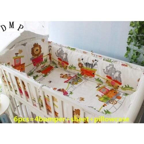 6pcs 100% Cotton Crib Bedding For Babies protector de cuna Crib Infant Beding Set,(4bumpers+sheet+pillow cover)