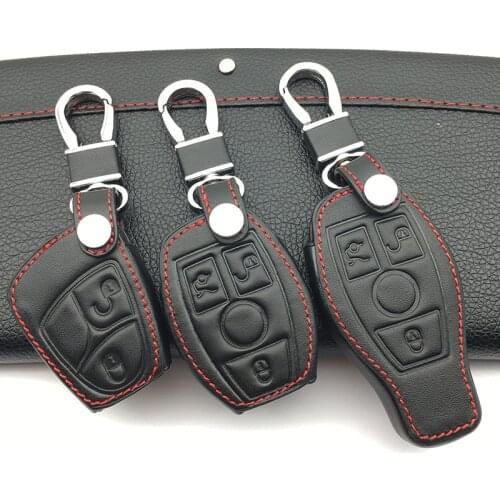 Car Leather Car Key Case Cover for Mercedes For Benz W203 W210 W211 amg W204 C E S CLS CLK CLA SLK Classe Smart Car Keychain