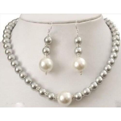 Hot sell new - 8-12mm Genuine Gray South Sea Shell Pearl Necklace 18"+Earrings AAA NEW NEW