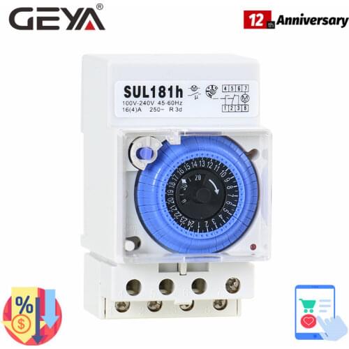 GEYA SUL181h Mechanical Timer Switch Analog 100V-240V 24 Hours Programmable Timer with 30min Setting
