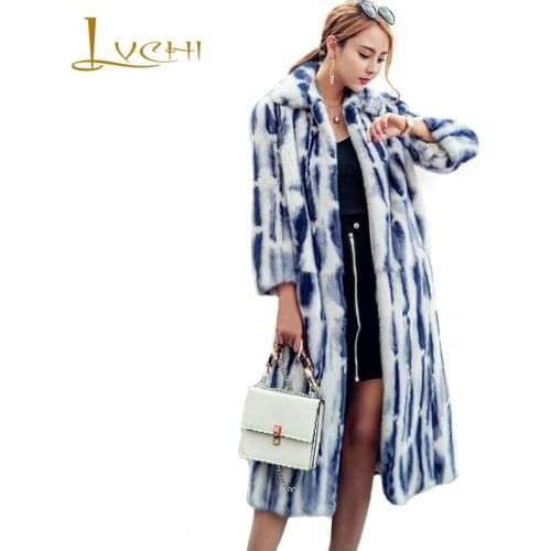 LVCHI Fashion maxi long Coat Natural fur coats elegant Mink fur OL Casual Park with natural fur High-end custom Jacket