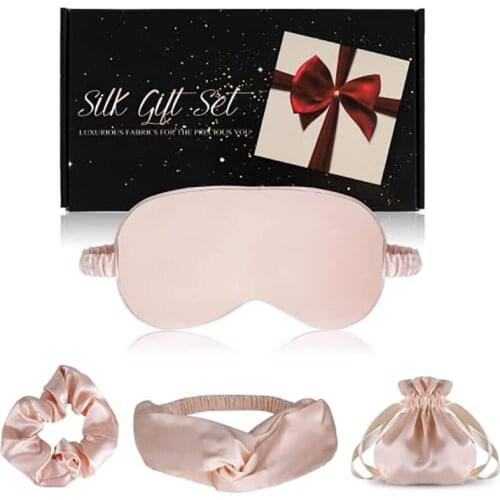 3pcs Silk Travel Set Storage Bag Hair Care Soft Scrunchy And Adjustable Strap Soft Sleep Eyemask Blackout Eye Mask