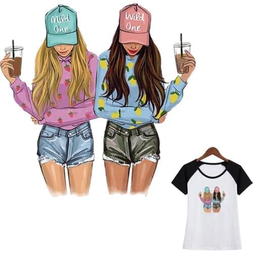 Sisters Stickers Parches Diy Heat Print On T-Shirt Dresses Sweater Washable Garment Patches For Clothing Girl Popular