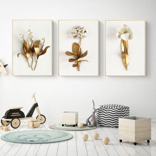 Canvas Painting Nordic Poster 3D Golden Flower Wall Art Canvas Print Home Decor Wall Picture for Living Room Vintage posters H59