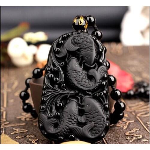 Nature obsidienne pendentif pendentif homme collier comme poisson d 'eau femme bijoux carpe pendentif