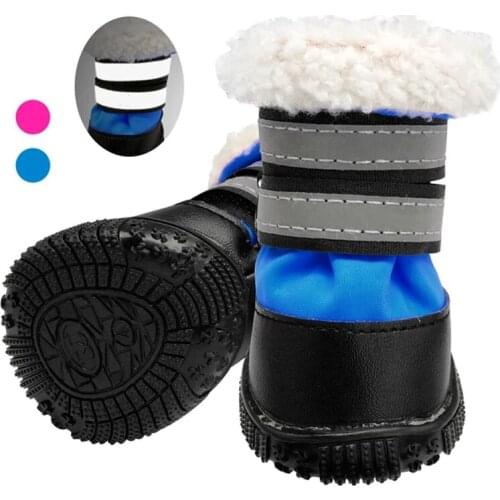 Dog Shoes Bulldog Winter Large Dog Boots Cotton None Slip Dog Rain Snow Shoes Reflective Pet Footwear Pitbull Pink Blue