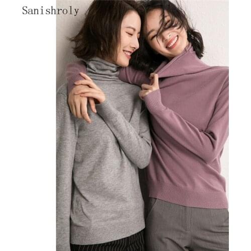 Autumn Winter Casual High Collar Basic Sweater Slim Cosy Long Sleeve Pile Collar Pullover Knittwear Fashion Womens Wool Sweater