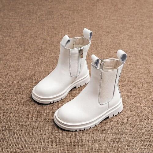 Size 26-37 Autumn Short Boots Children Martin Boots for Women High Black PU Leather Waterproof Plus Velvet Boots for Girls Shoes
